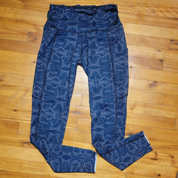 rose boréal Pants - Geometric Patterned Blue Leggings Rose Buddha